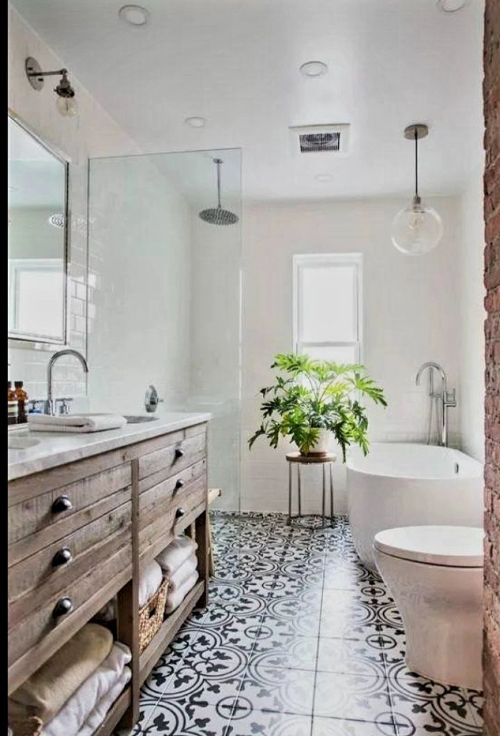 Bathroom Remodel with freestanding tub and tile floor